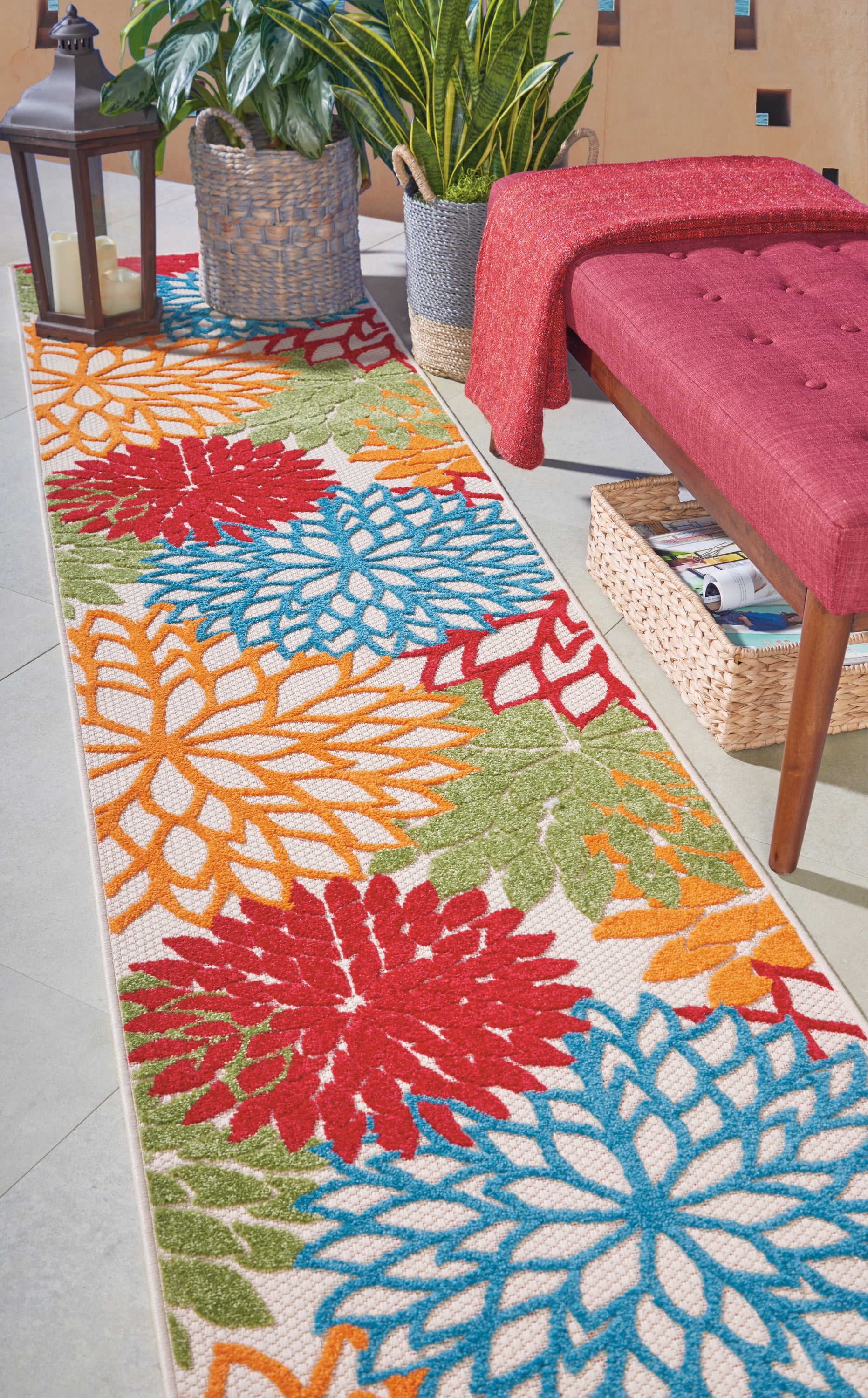 Nourison Tropical Oasis Indoor/Outdoor Modern Floral Green 2'3" x 12' Area Rug, (12' Runner)
