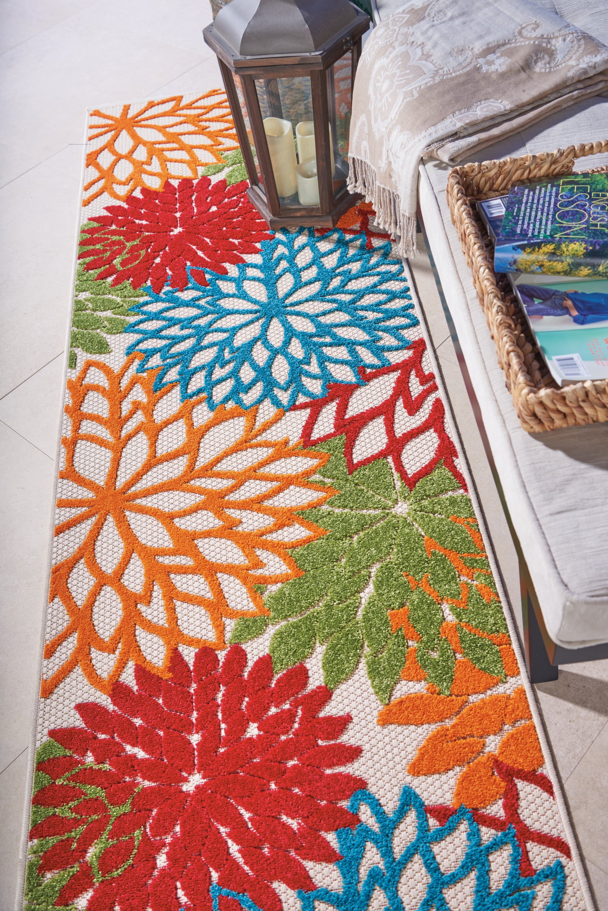 Nourison Tropical Oasis Indoor/Outdoor Modern Floral Green 2'3" x 8' Area Rug, (8' Runner)