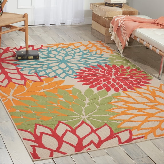 Nourison Tropical Oasis Indoor/Outdoor Modern Floral Green 2'8" x 4' Area Rug, (3' x 4')