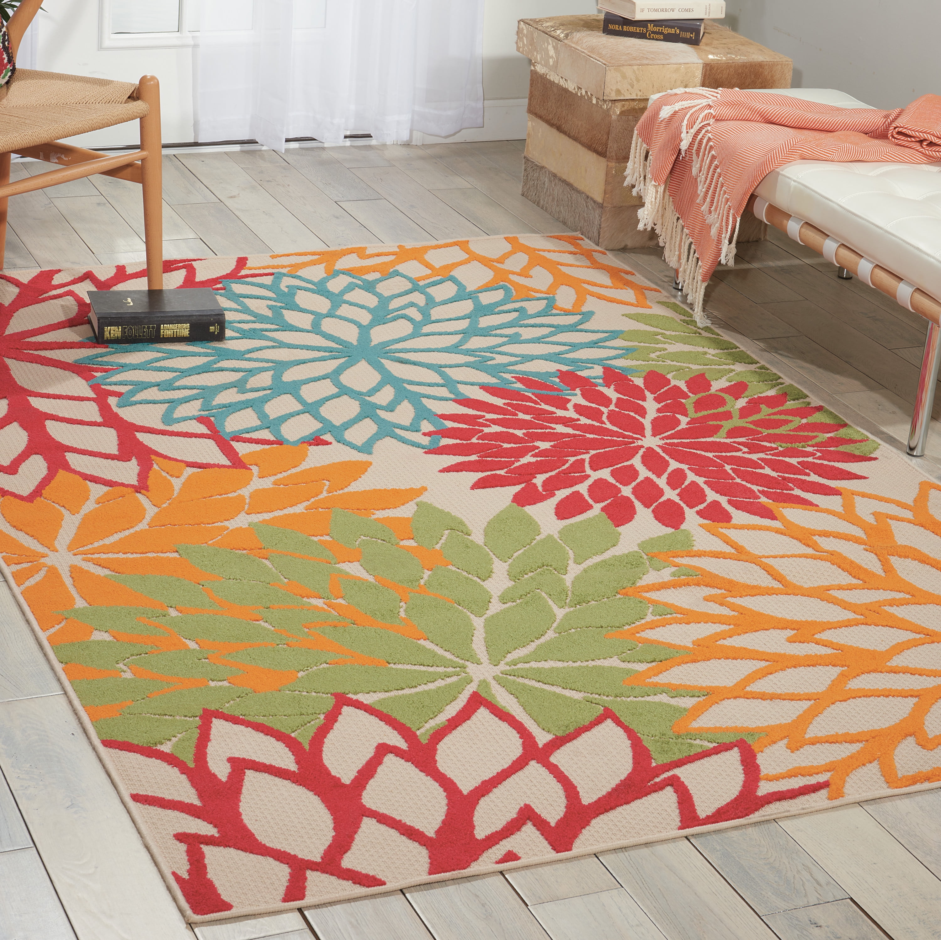 Nourison Tropical Oasis Indoor/Outdoor Modern Floral Green 5'3" x 7'5