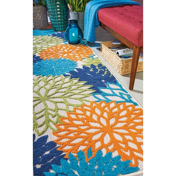 Nourison Tropical Oasis Indoor/Outdoor Modern Floral Multicolor 2'3" x 10' Area Rug, (10' Runner)