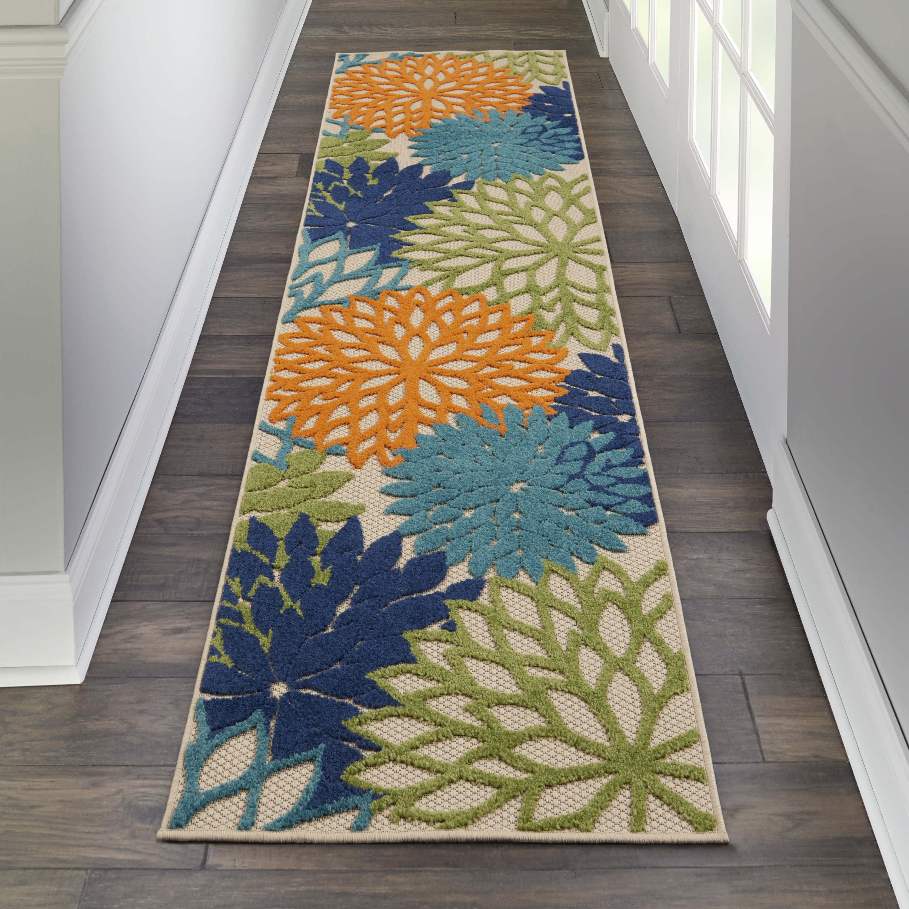 Nourison Tropical Oasis Indoor/Outdoor Modern Floral Multicolor 2'3" x 12' Area Rug, (12' Runner)