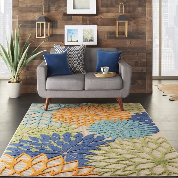 Nourison Tropical Oasis Indoor/Outdoor Modern Floral Multicolor 6' x 9' Area Rug, (6' x 9')