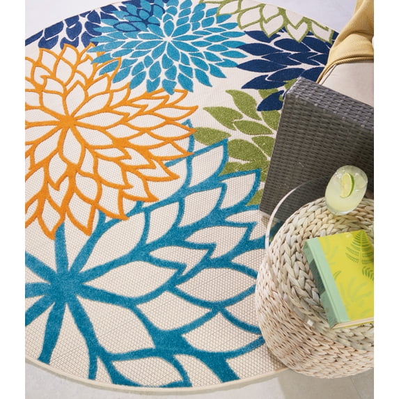 Nourison Tropical Oasis Indoor/Outdoor Modern Floral Multicolor 7'10" x ROUND Area Rug, (8' Round)