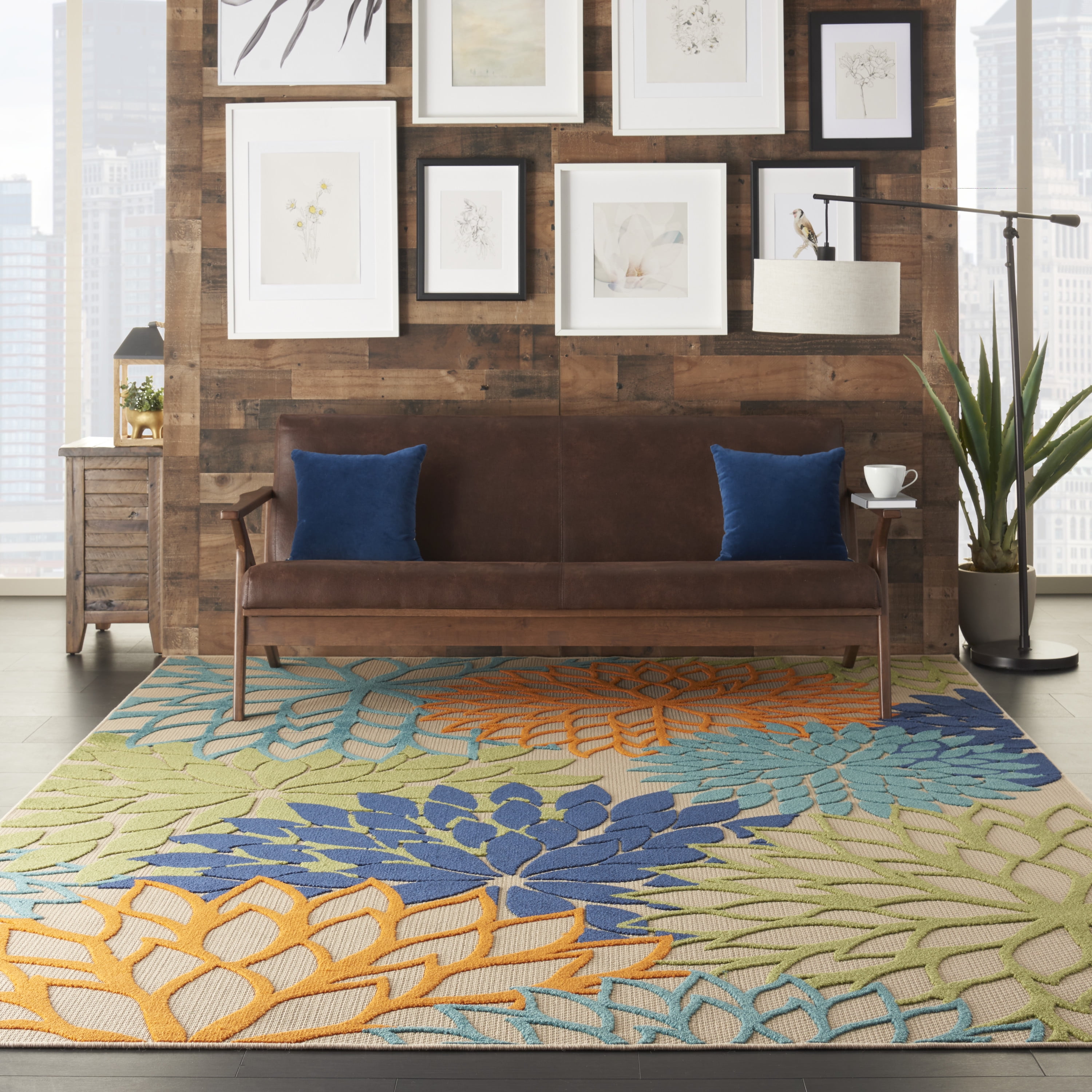 Nourison Tropical Oasis Indoor/Outdoor Modern Floral Multicolor 7' x 10' Area Rug, (7' x 10')