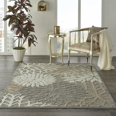 Nourison Tropical Oasis Indoor/Outdoor Modern Floral Natural 6' x 9' Area Rug, (6' x 9')