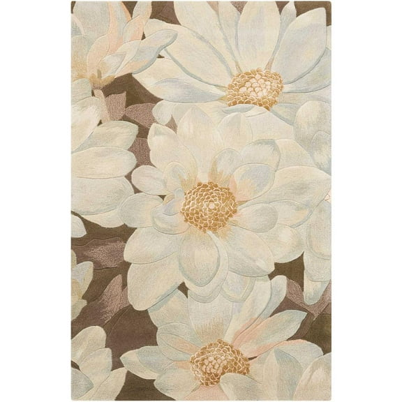 Nourison Tropics 90" x 114" Wool Indoor Rug in Mocha Brown Floral
