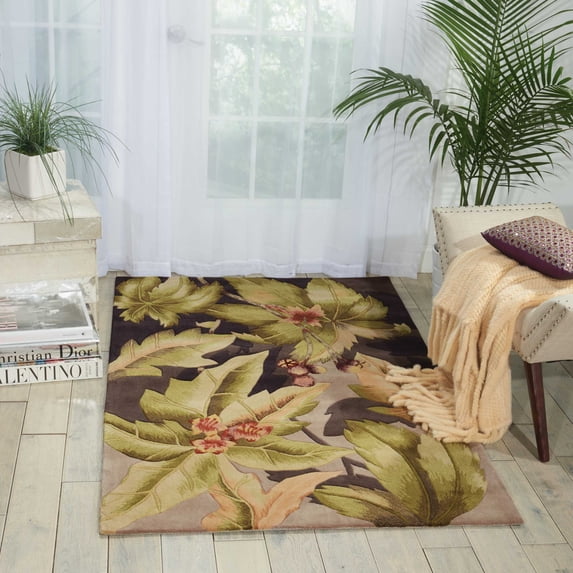 Nourison Tropics Floral Plum 5'3" x 8'3" Area Rug, (5x8)