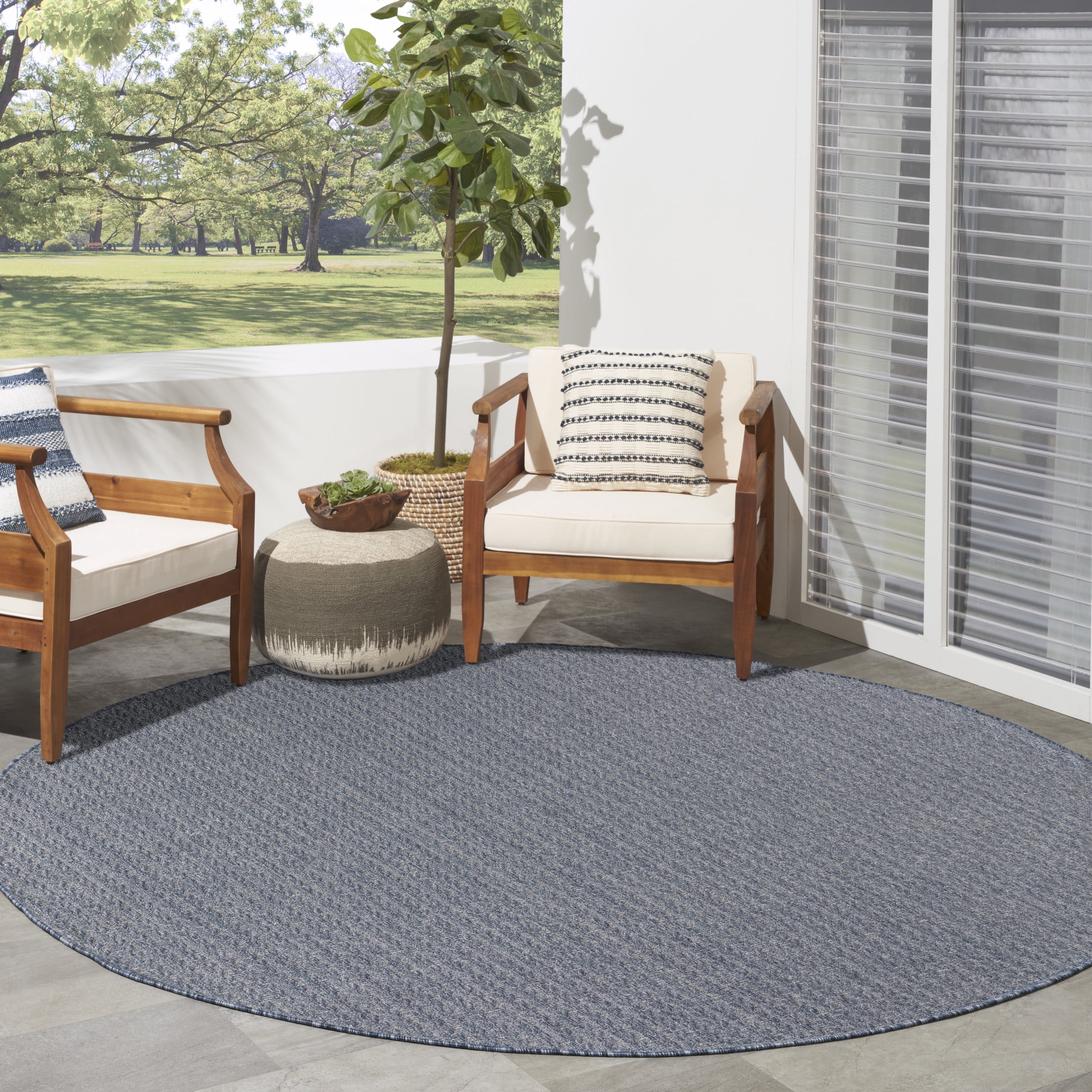 Nourison Tulum 8' x Round Denim Outdoor Rug