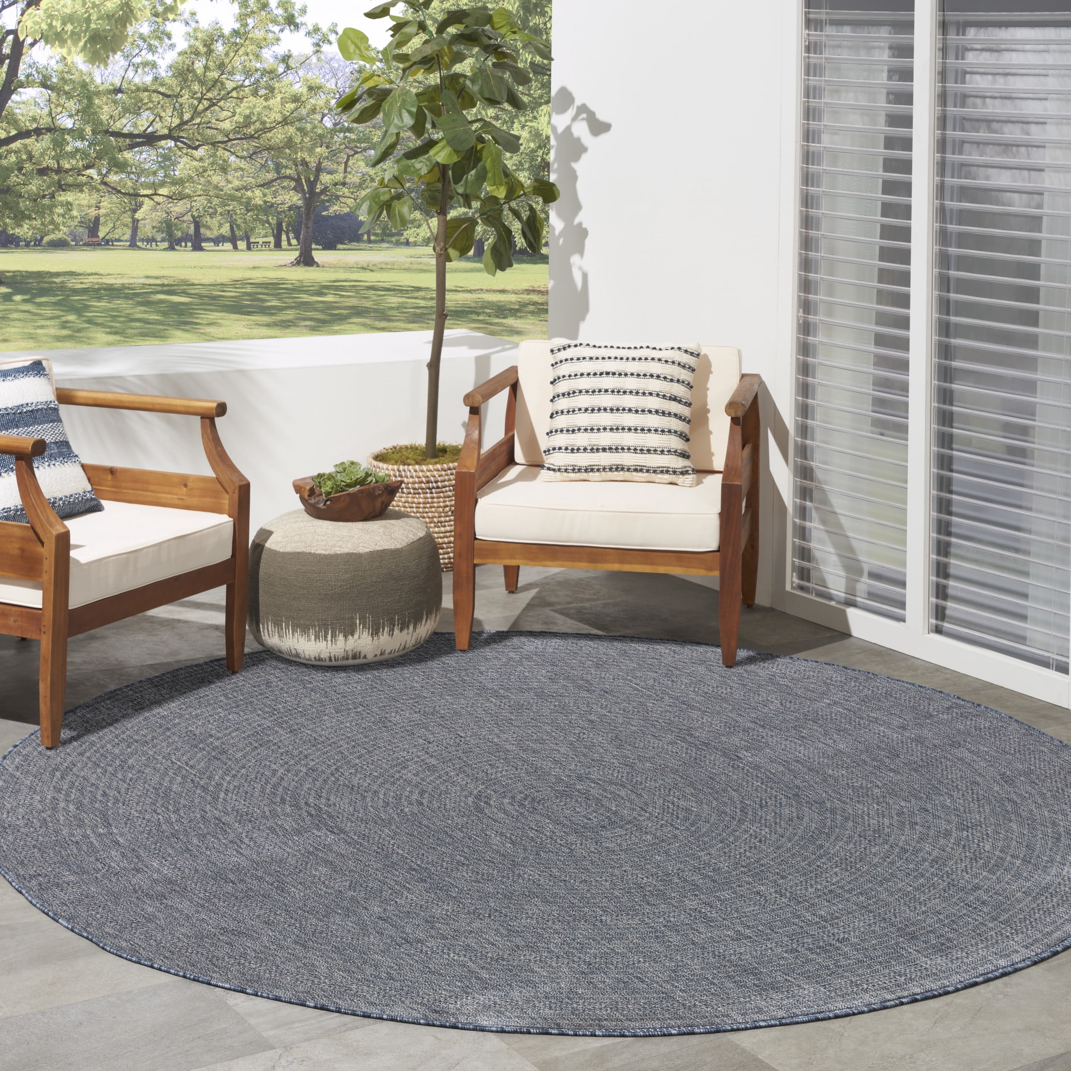 Nourison Tulum 8' x Round Denim Outdoor Rug