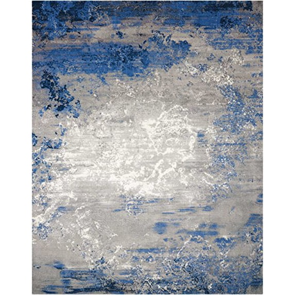 Nourison Twilight 93" x 117" Wool Indoor Rug in Blue/Gray Finish