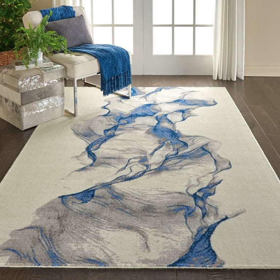 Nourison Twilight Abstract Ivory/Blue 5'6" x 8' Area Rug, (6x8)