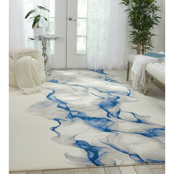 Nourison Twilight Abstract Ivory/Blue 7'9" x 9'9" Area Rug, (8x10)