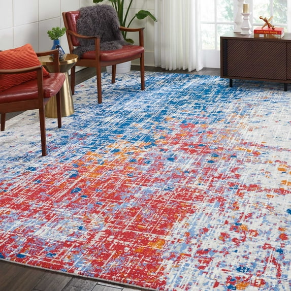 Nourison Twilight Abstract Red/Blue 8'6" x 11'6" Area Rug, (9x12)