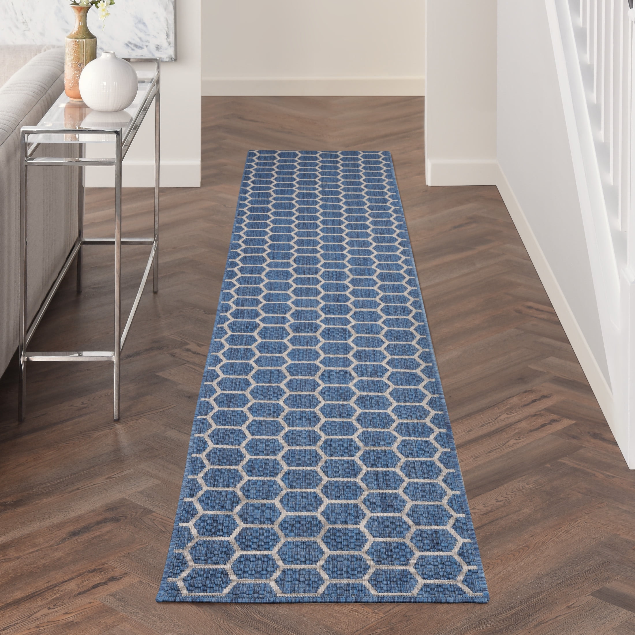 Nourison Twist Reversible 2'2" x 12' Blue Modern Rug