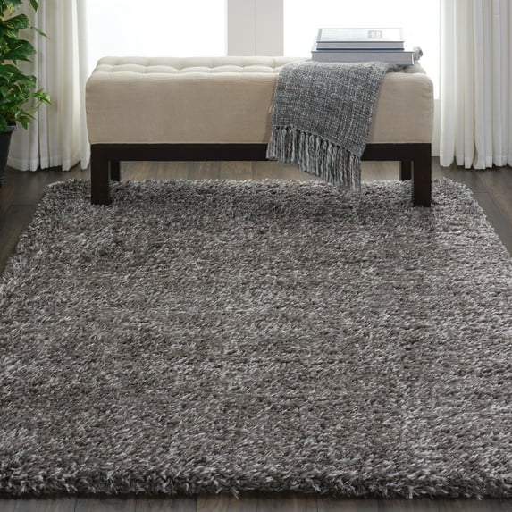 Nourison Ultra Plush Shag Solid Charcoal 5' x 7' Area Rug, (5x7)