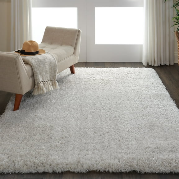 Nourison Ultra Plush Shag Solid Light Grey 5' x 7' Area Rug, (5x7)