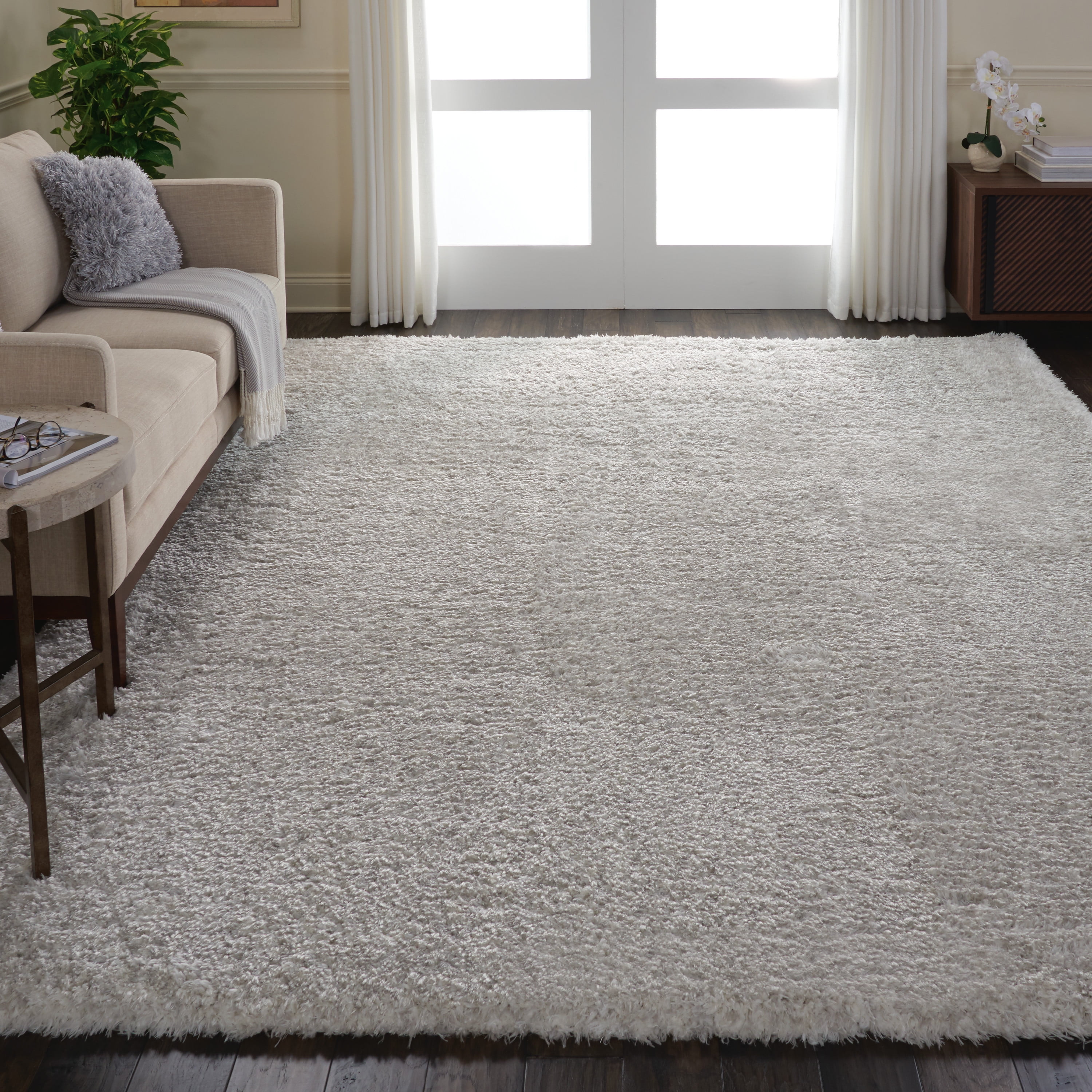 Nourison Ultra Plush Shag Solid Light Grey 9' x 12' Area Rug, (9x12)