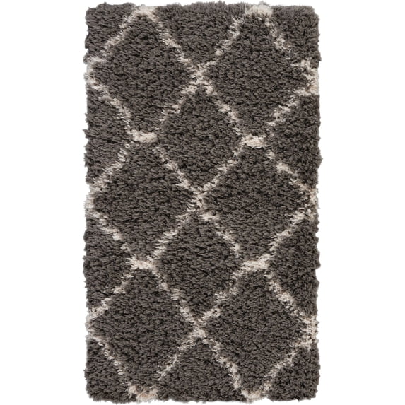 Nourison Ultra Plush Shag Trellis Charcoal/Beige 2'2" x 3'9" Area Rug, (2x4)
