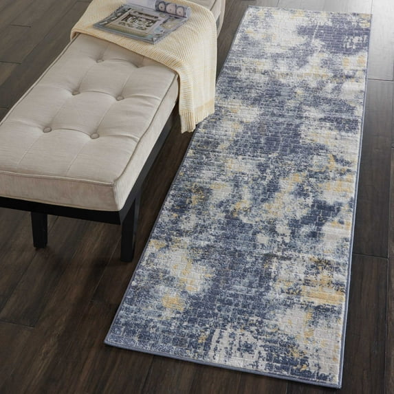 Nourison Urban Decor Rustic Abstract Ivory/Sky 2'2" x 7'6" Area Rug, (8' Runner)