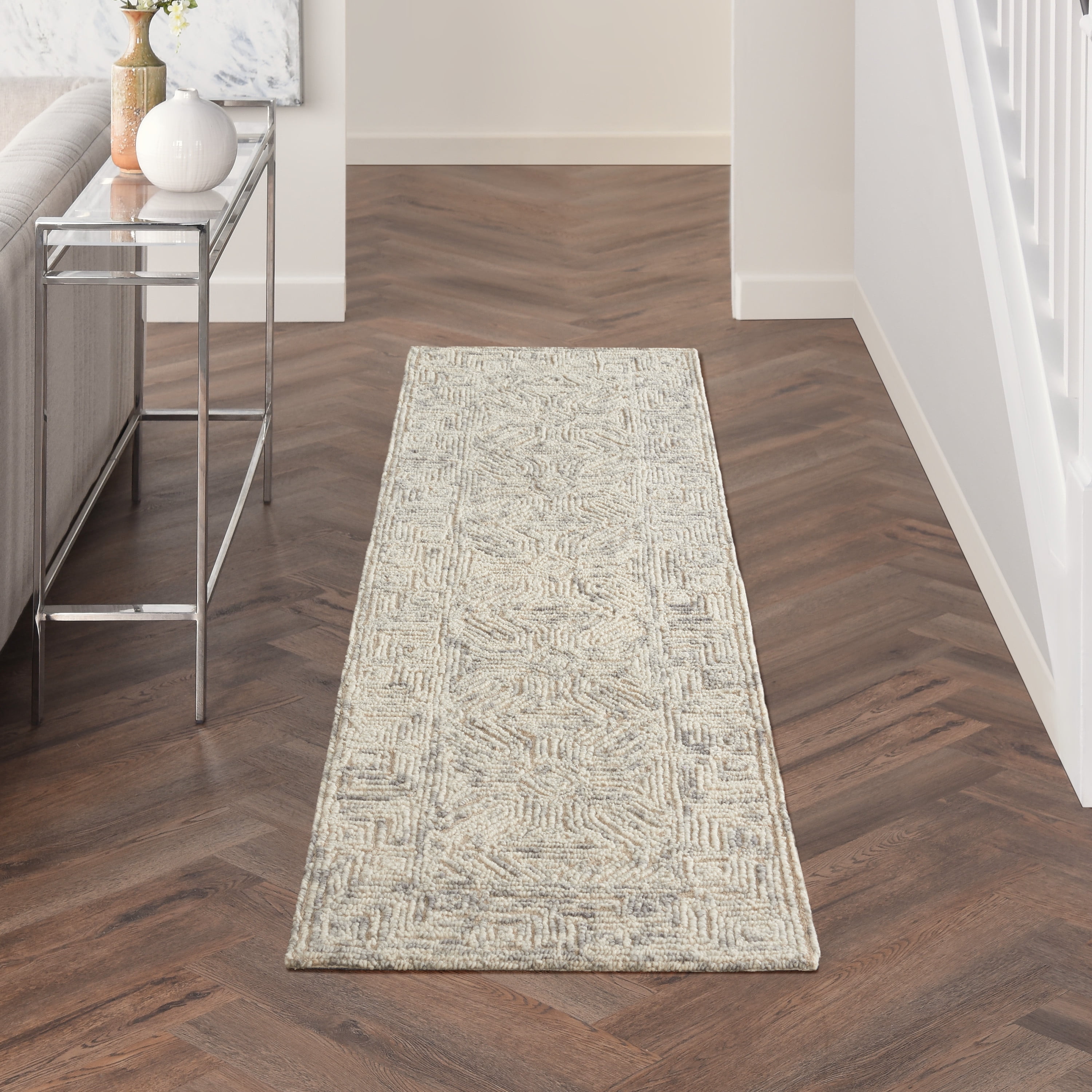 Handmade Tufted Wool Beige/Grey Area Rug 2'3" x 7'6"