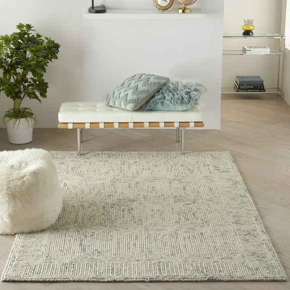 Nourison Vail Eclectic Modern Ivory/Grey/Teal 3'9" x 5'9" Area Rug, (4' x 6')