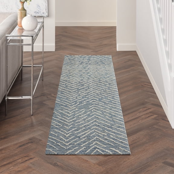 Nourison Vail Modern Chevron Indigo/Ivory 2'3" x 7'6" Area Rug, (8' Runner)