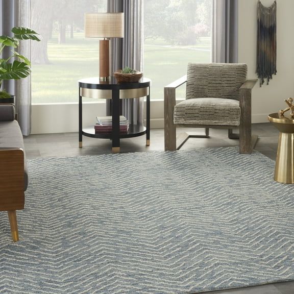 Nourison Vail Modern Chevron Indigo/Ivory 7'9" x 9'9" Area Rug, (8' x 10')