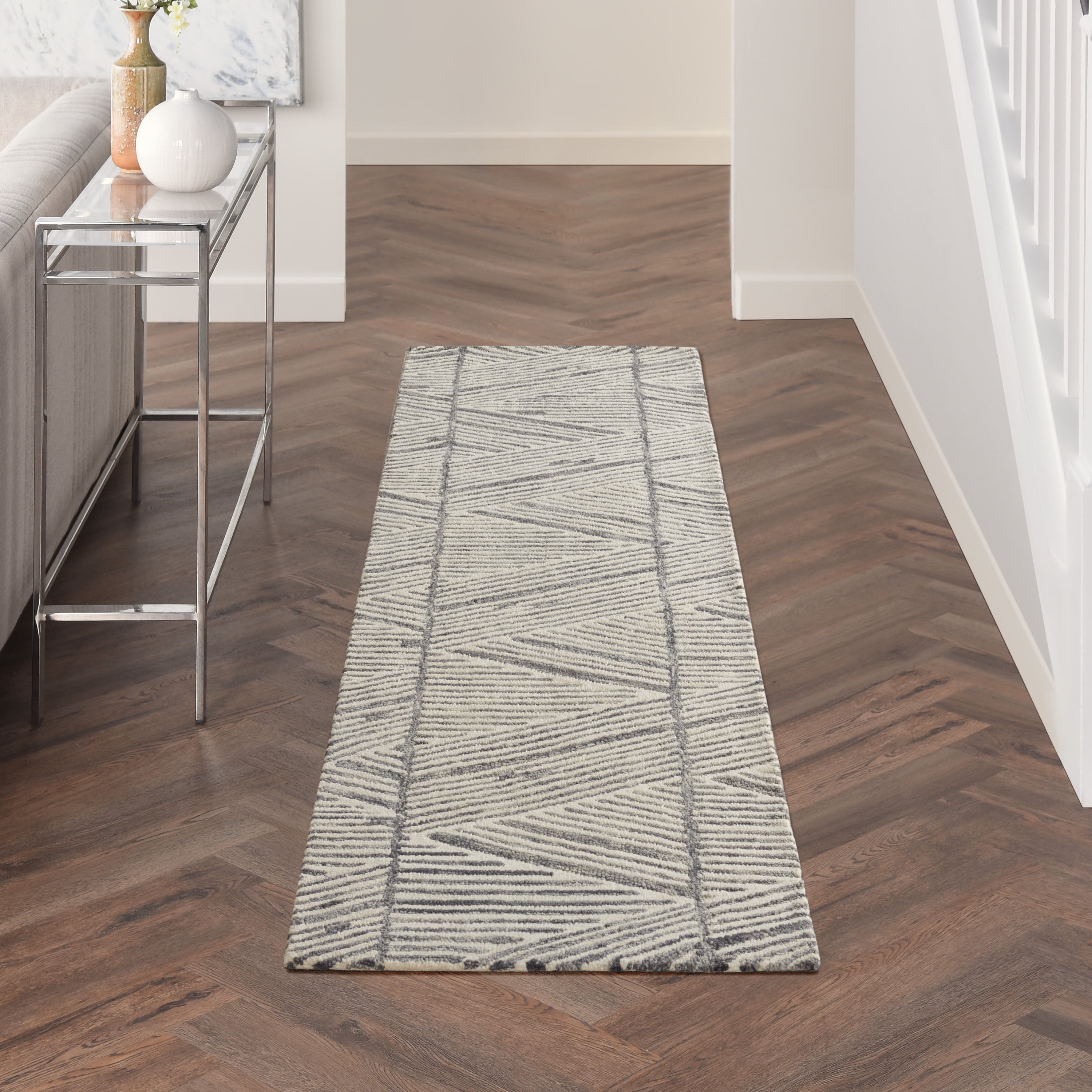 Artisanal Grey & White Hand-Tufted Wool Area Rug