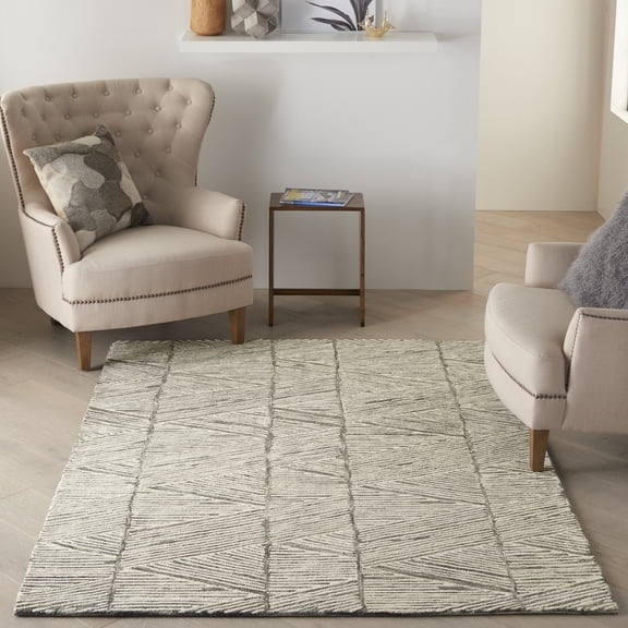 Nourison Vail Modern Eclectic Grey/White 5'3" x 7'3" Area Rug, (5' x 7')