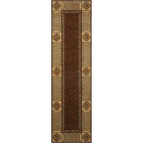 Nourison Vallencierre Area Rug Brown 3'6" x 5'6" Abstract, Border 4' x 6' Indoor Green Rectangle