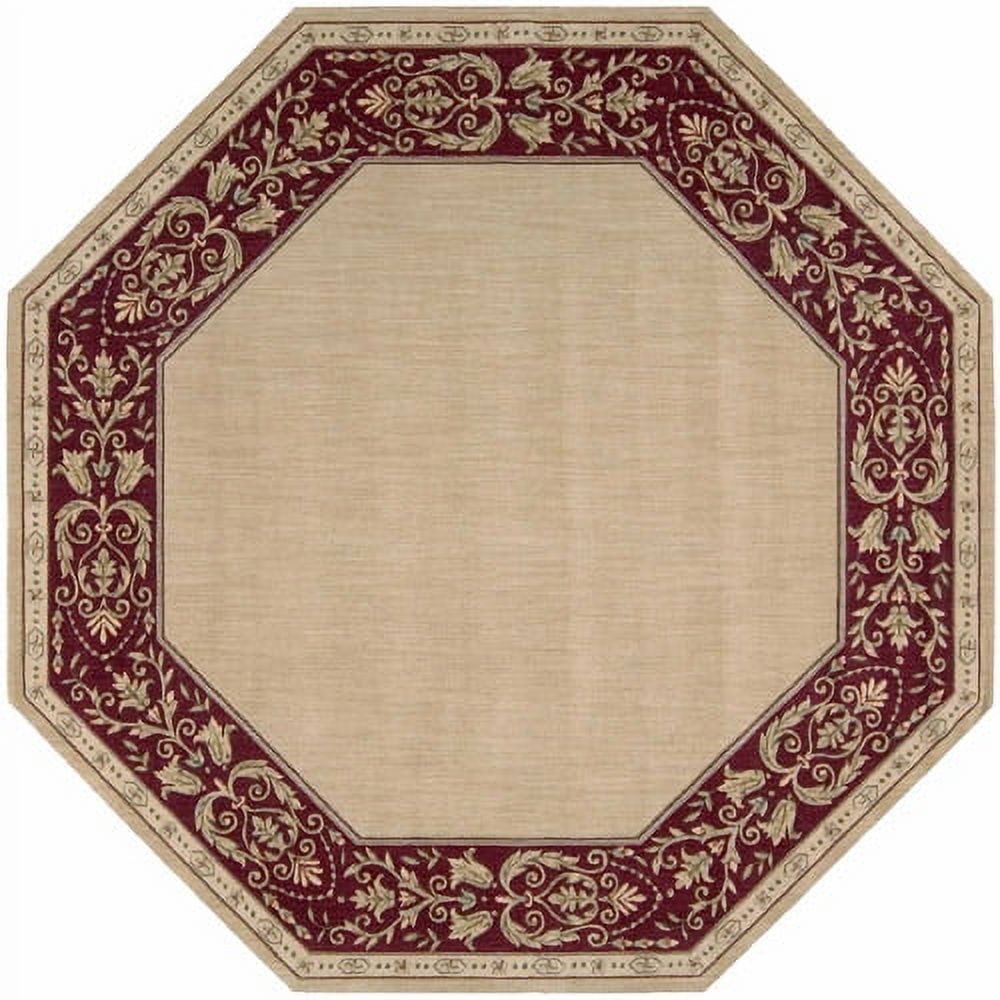 Beige Handmade Wool Octagon Area Rug