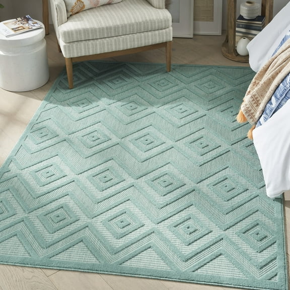 Nourison Versatile Indoor/Outdoor Aqua/Teal 5' x 7' Area Rug, (5x7)