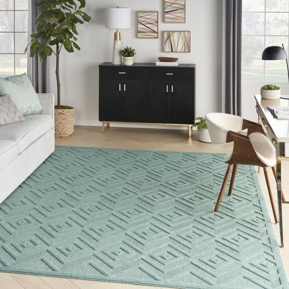 Nourison Versatile Indoor/Outdoor Aqua/Teal 9' x 12' Area Rug, (9x12)