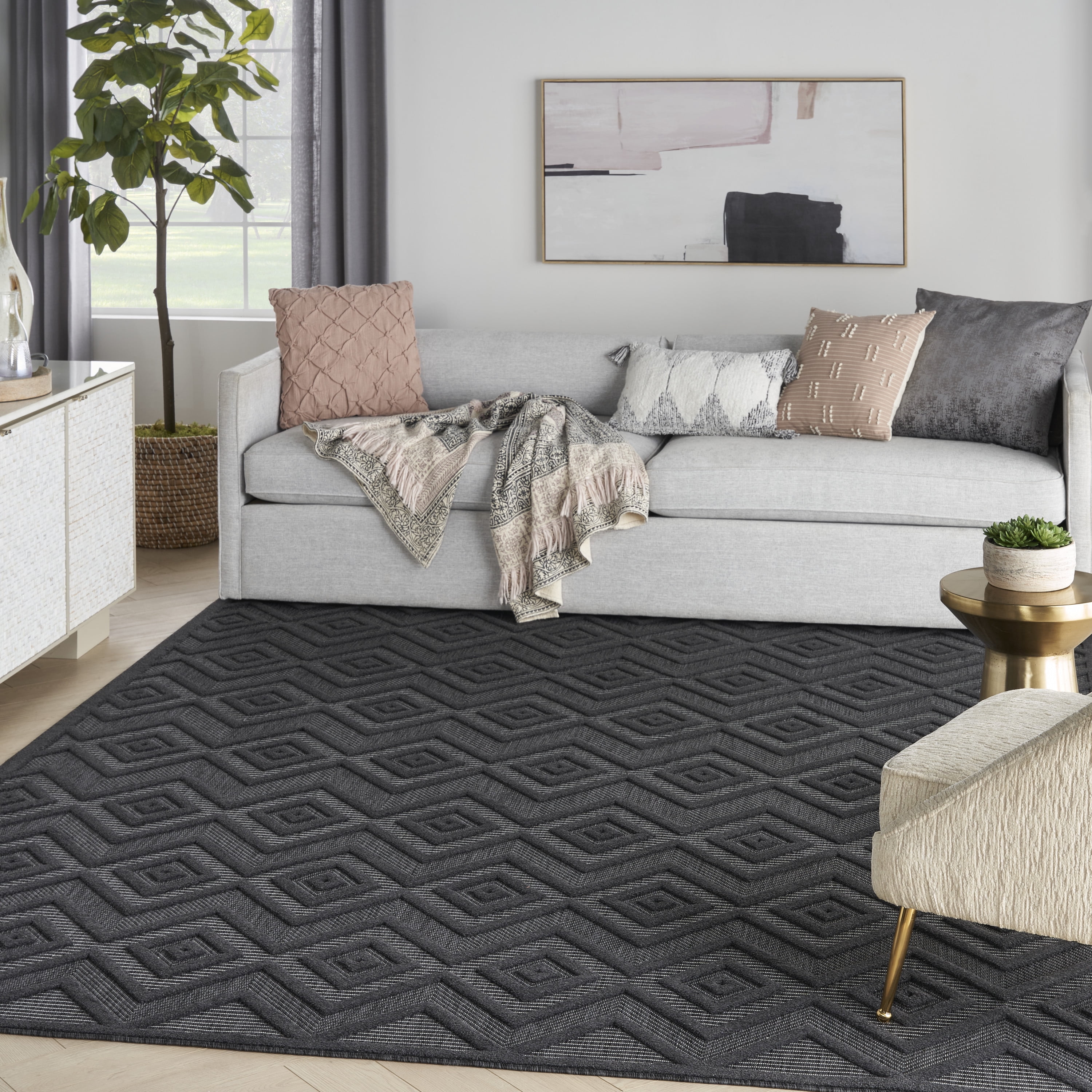 Black Indoor-Outdoor Olefin Carpet Area Rug