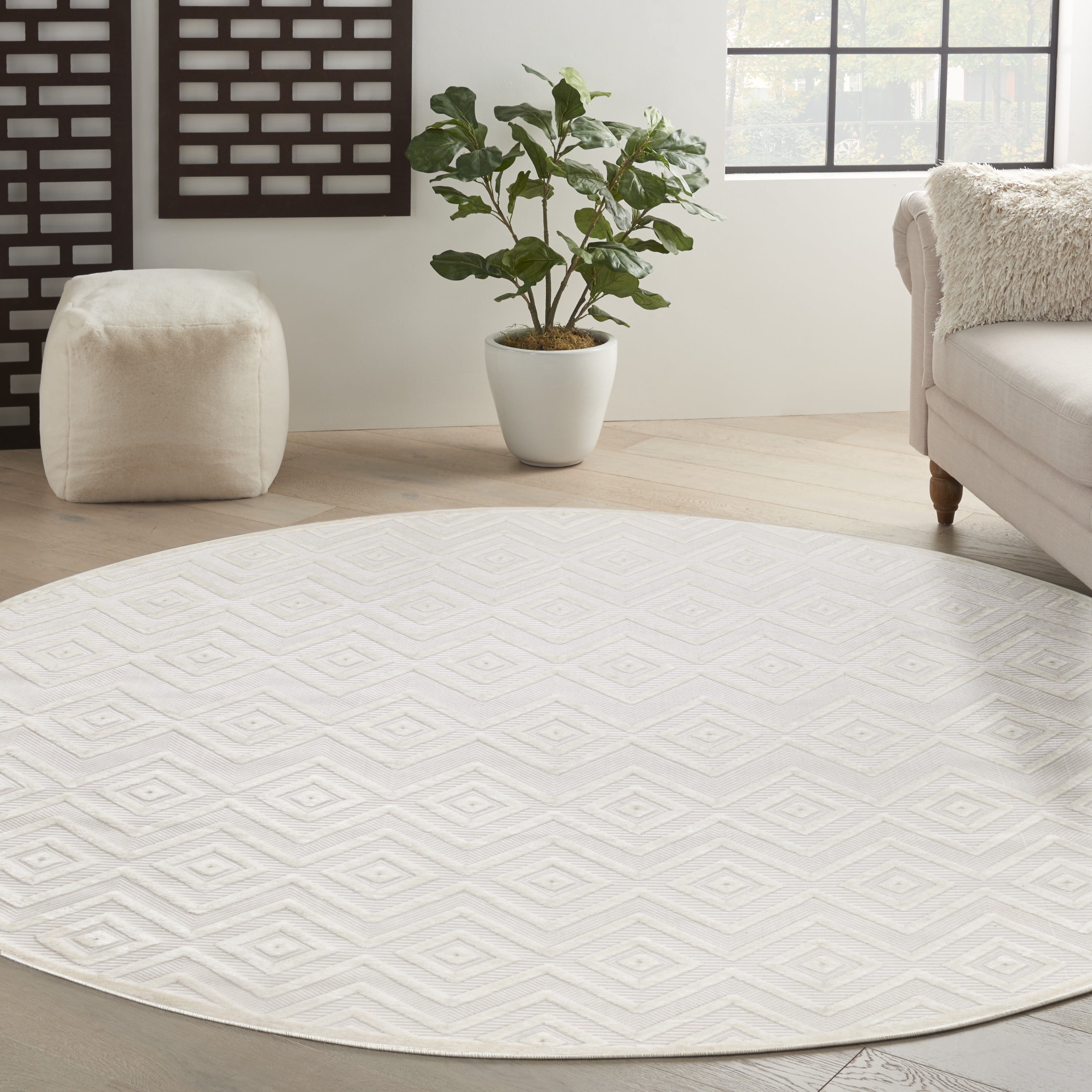 Nourison Versatile Indoor/Outdoor Ivory White 10' x Round Area Rug (10 ...