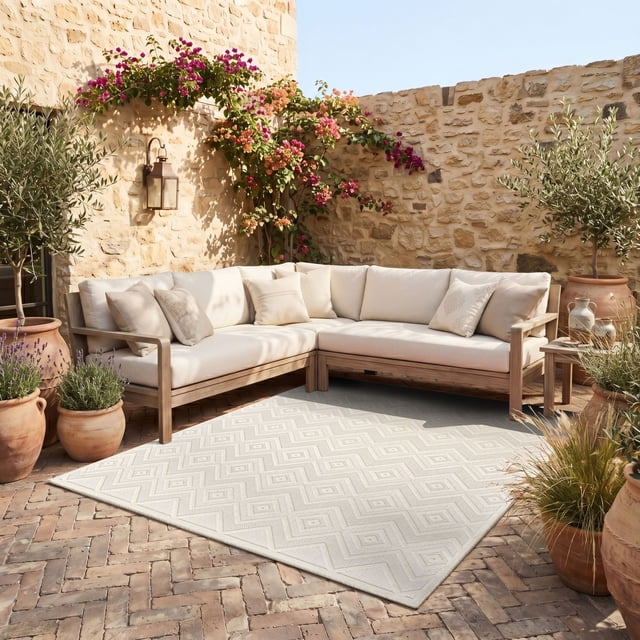 White Ruga Nourison Versatile Indoor/Outdoor Ivory White 12' x 15' Area Rug (12x15 ...