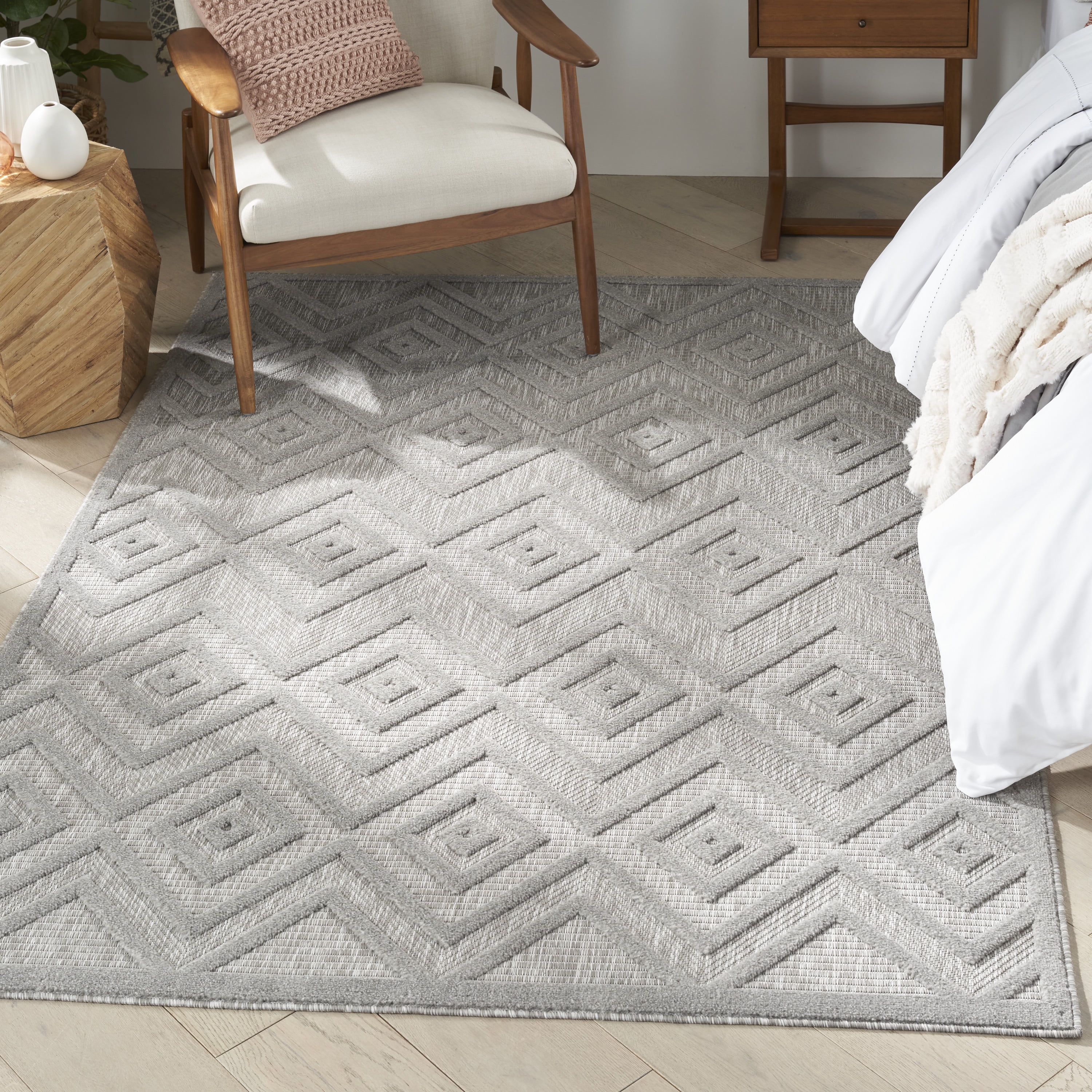 Sarah Rug 4 X 6 Nourison Versatile Indoor/Outdoor Silver Grey 4' x 6' Area Rug, (4x6 ...