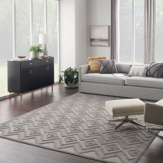 Nourison Versatile Indoor/Outdoor Silver Grey 9' x 12' Area Rug, (9x12)