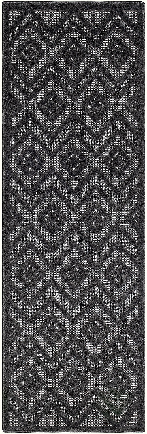 Nourison Versatile Solid Diamond Indoor Outdoor Flatweave Runner Rug Charcoal Black 2' x 6'
