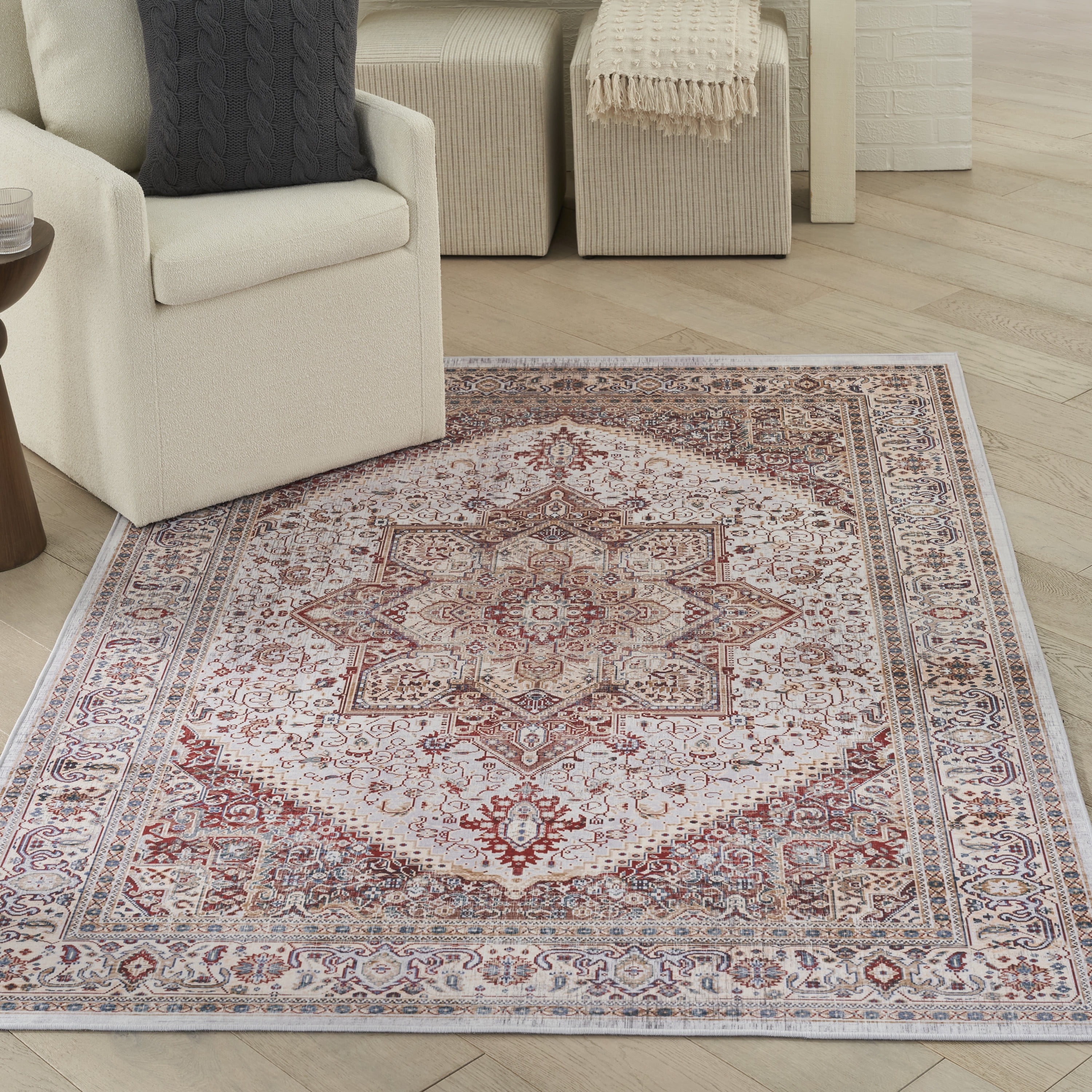 Ivory Red Persian Style Flatweave 5' x 7' Area Rug