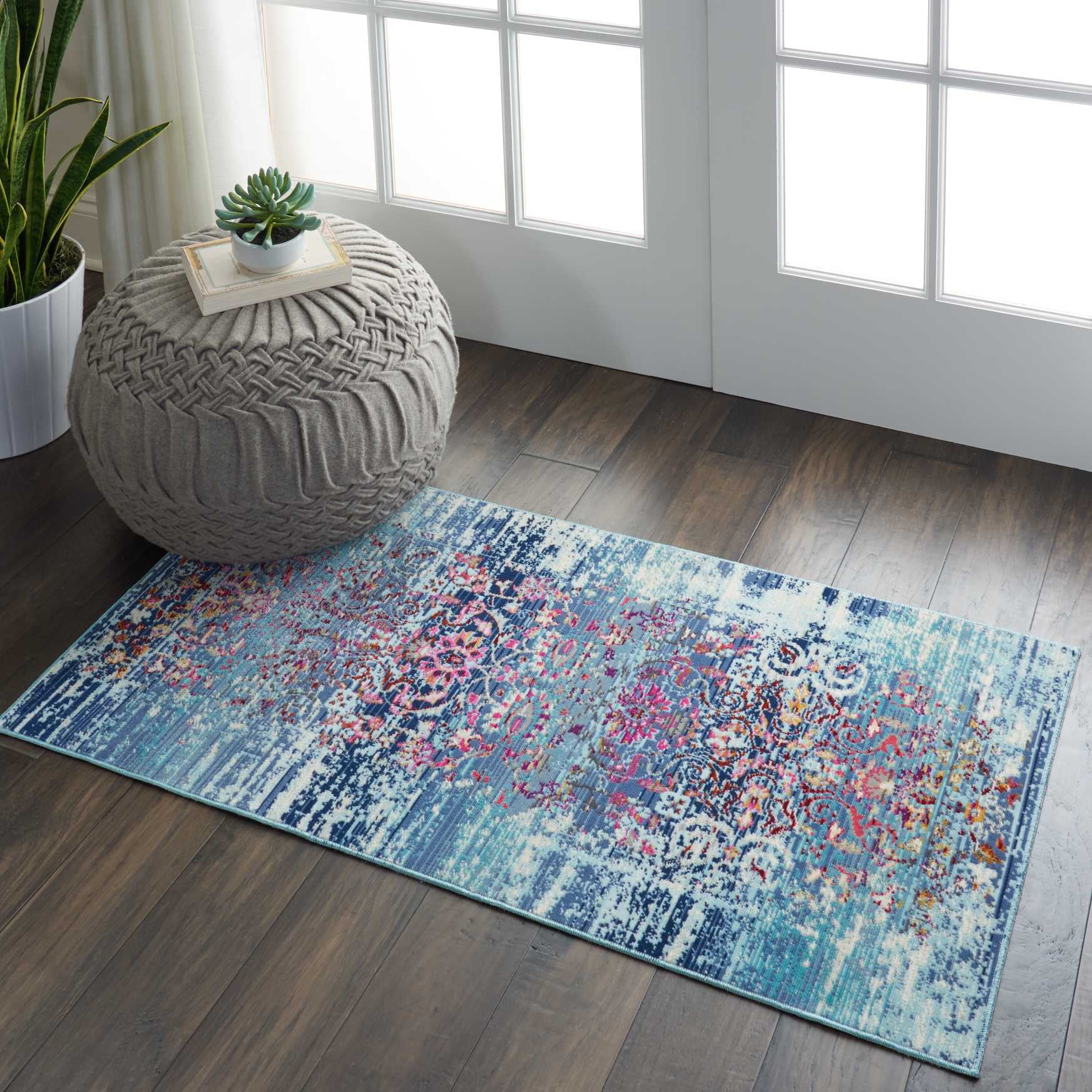 Vintage Kashan Blue Round Synthetic Area Rug - 24 in