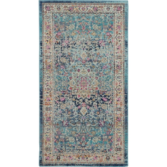 Nourison Vintage Kashan VKA01 Blue/Ivory/Orange Indoor Area Rug - 2' x 4'