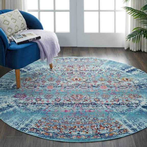 Nourison Vintage Kashan Persian Blue 4' x ROUND Area Rug, (4 Round)