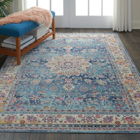Nourison Vintage Kashan Persian Blue 5'3" x 7'10" Area Rug, (5x8)