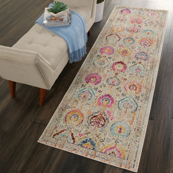 Nourison Vintage Kashan Persian Bohemian Ivory/Multicolor 2' x 6' Area Rug, (6' Runner)
