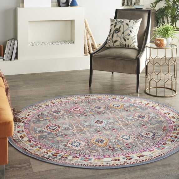Nourison Vintage Kashan Persian Grey/Multi 6' x ROUND Area Rug, (6 Round)