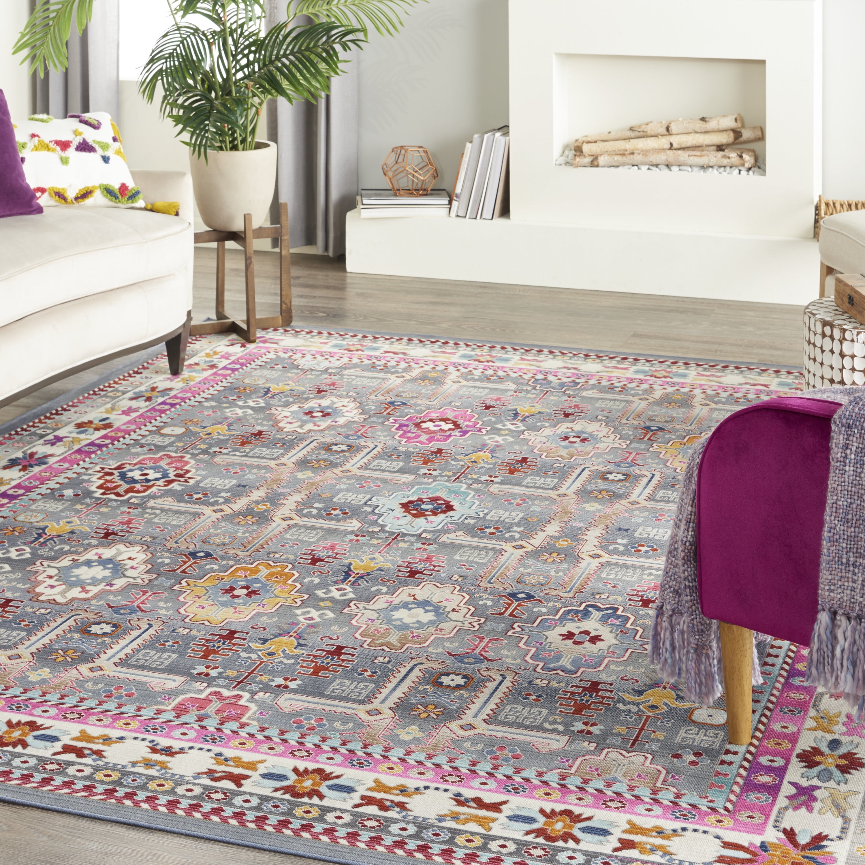 Gray and Multicolor Geometric 8' x 10' Synthetic Area Rug