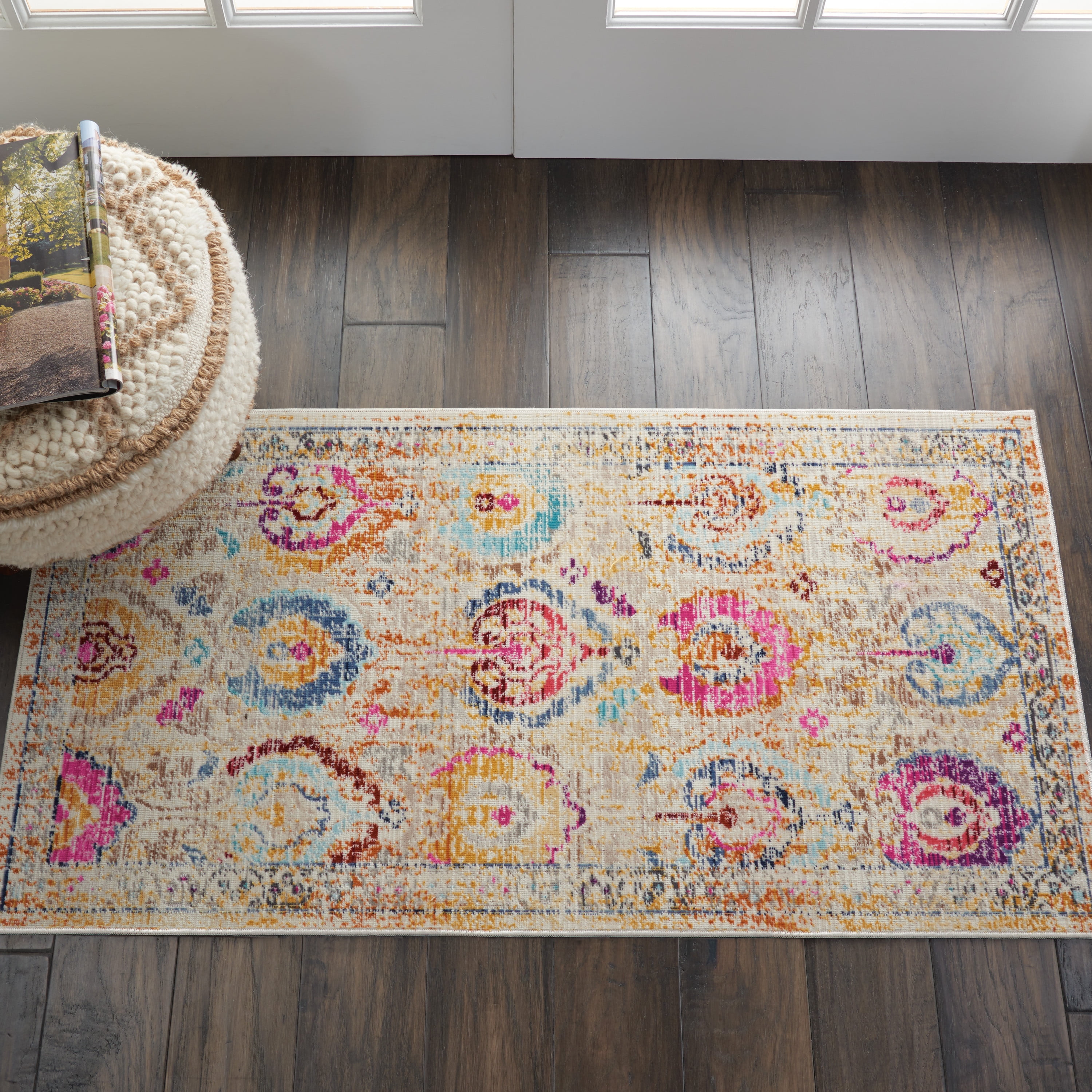 Ivory Medallion Hand-Knotted 2' x 4' Synthetic Area Rug