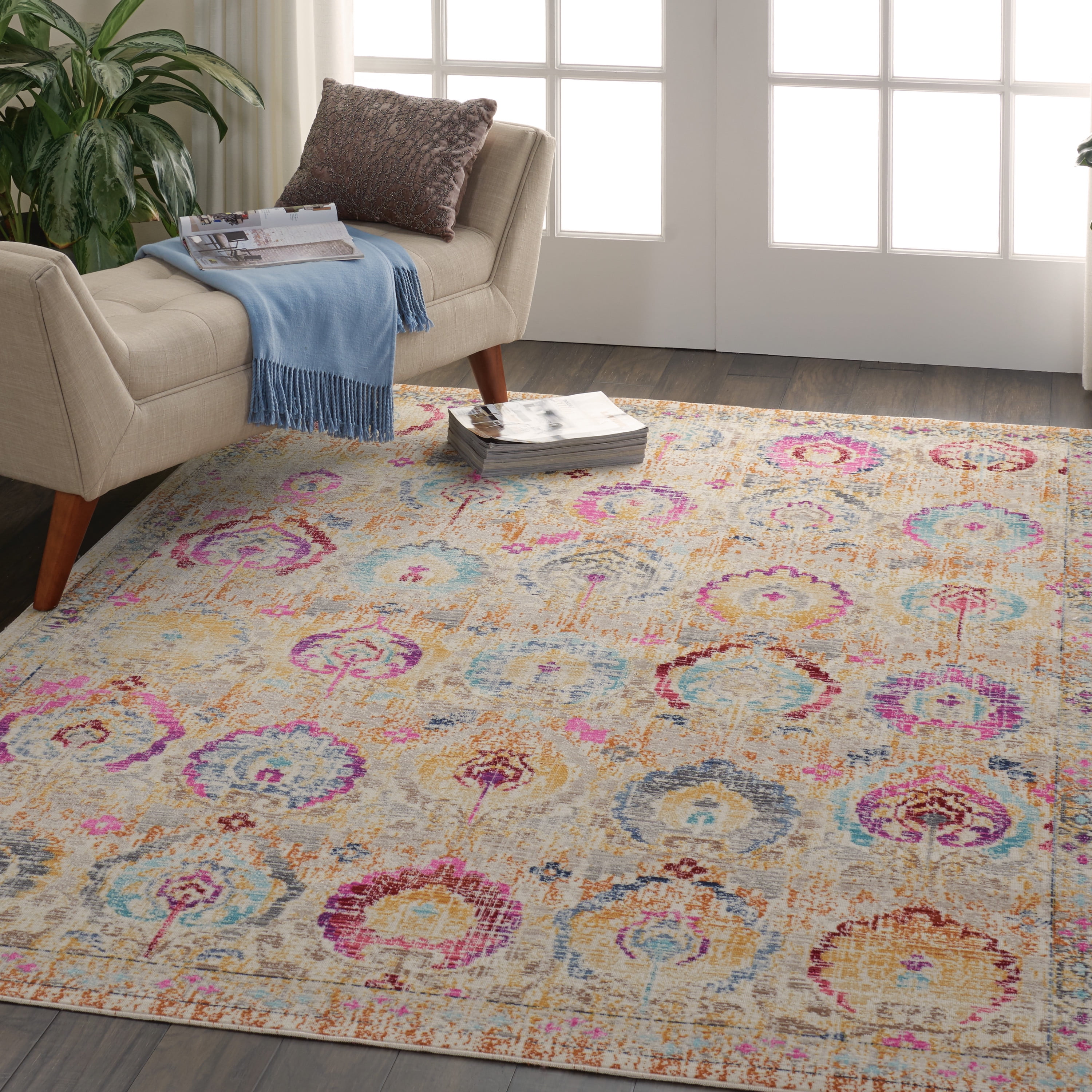 Ivory Medallion Synthetic Rectangular 4' x 6' Area Rug